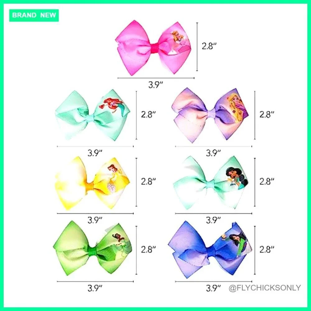 7-Piece Disney Princess Hair Bow Clip Set for Girls Ages 3+